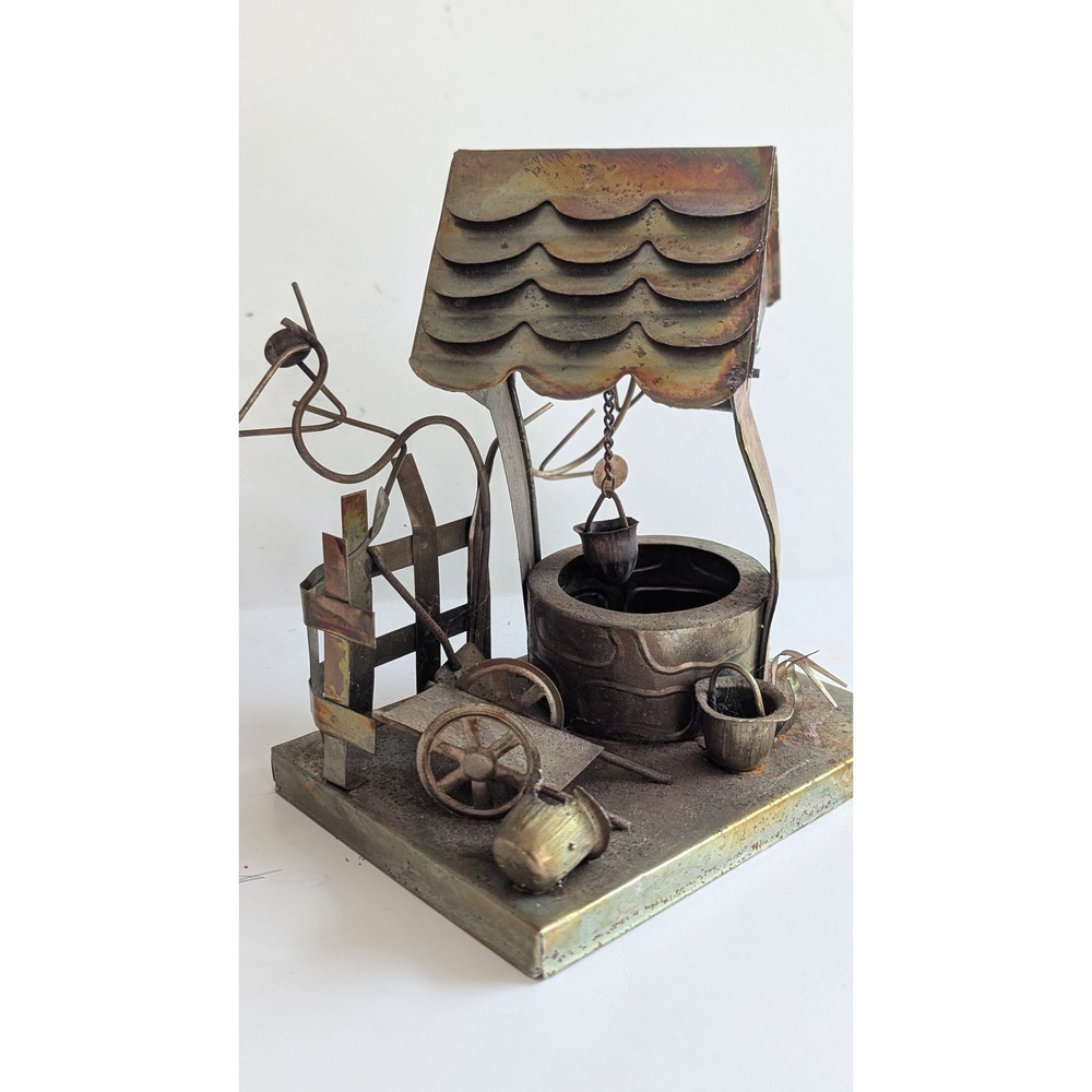 Vintage Sankyo Metal Wishing Well Music Box Iridescent Rustic Figurine Japan